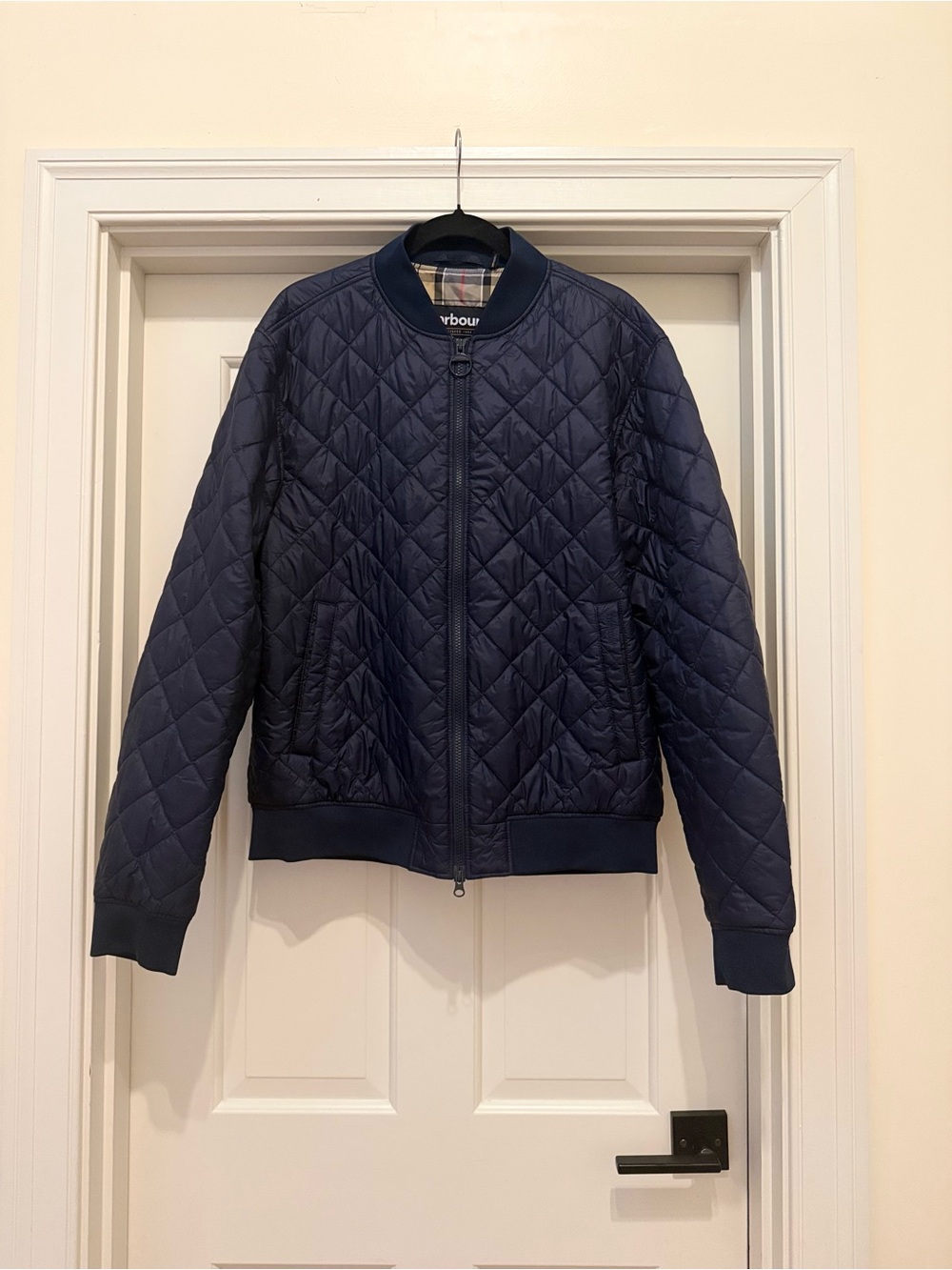 Like New Barbour Men’s Navy Diamond-Quilt Bomber Jacket - XL
